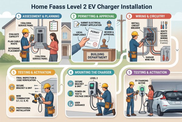 Comparison of permitted vs unpermitted EV charger installation consequences including fines and safety risks