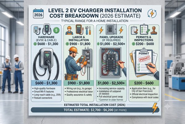 Home electrical panel upgrade for EV charger installation showing breaker configuration and wiring setup