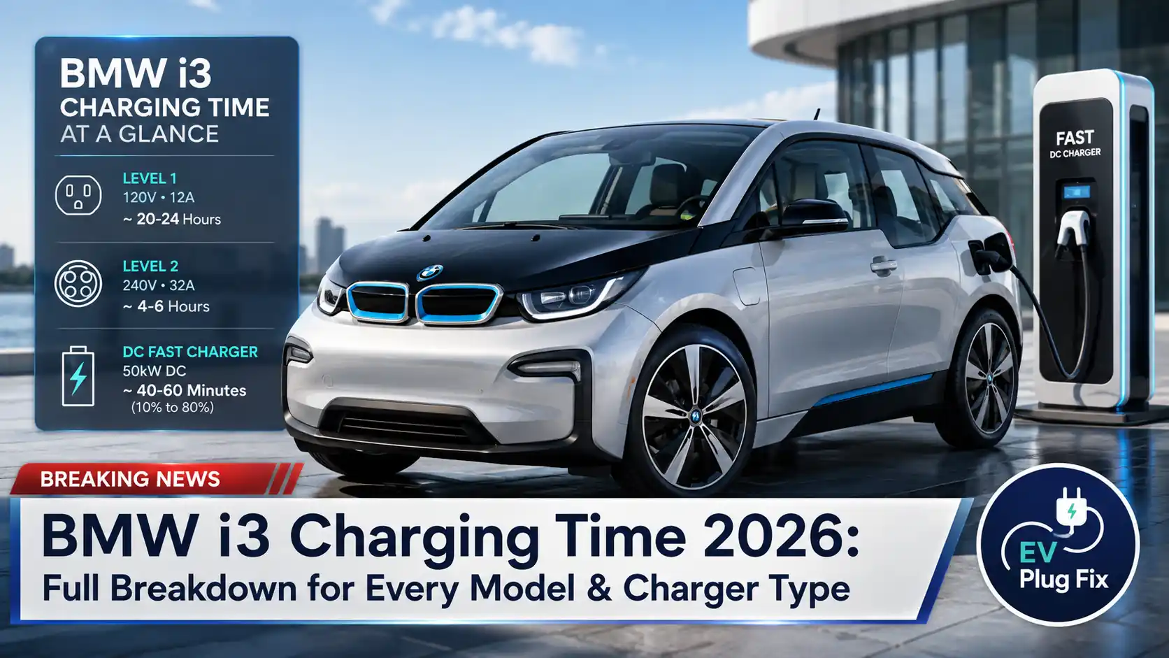 Comparison table showing EV charging levels from Level 1 to Level 3 with power outputs and charging times