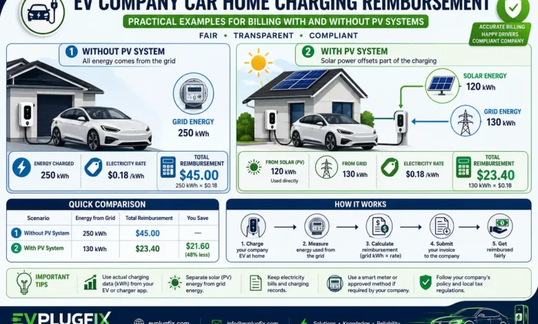 EV Company Car Home Charging Reimbursement – Billing Examples With and Without PV Systems