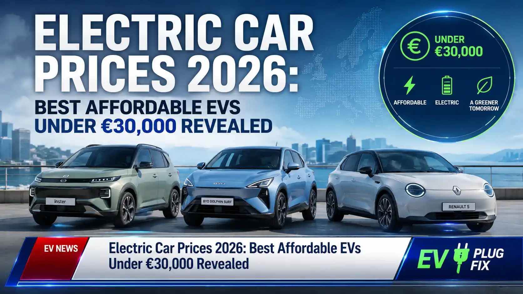 Affordable electric cars 2026 lineup comparison featuring MG4, Dacia Spring and BYD Dolphin Surf