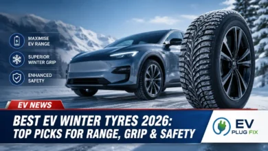 Best EV winter tyres 2026 comparison chart showing top models for range and grip