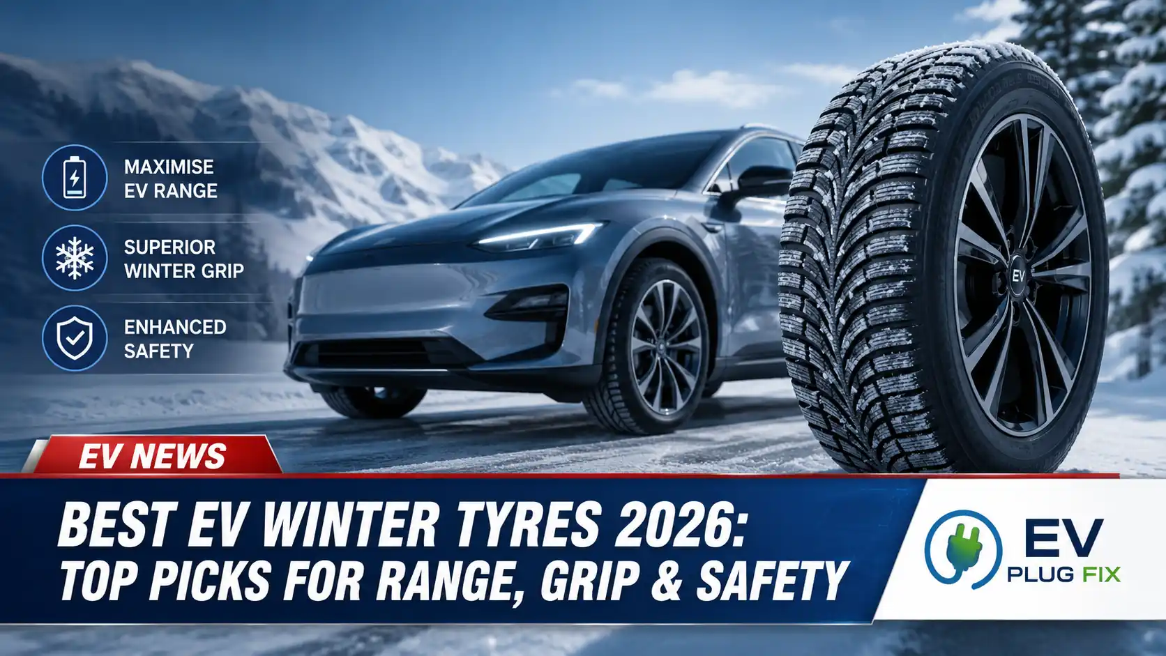 Best EV winter tyres 2026 comparison chart showing top models for range and grip