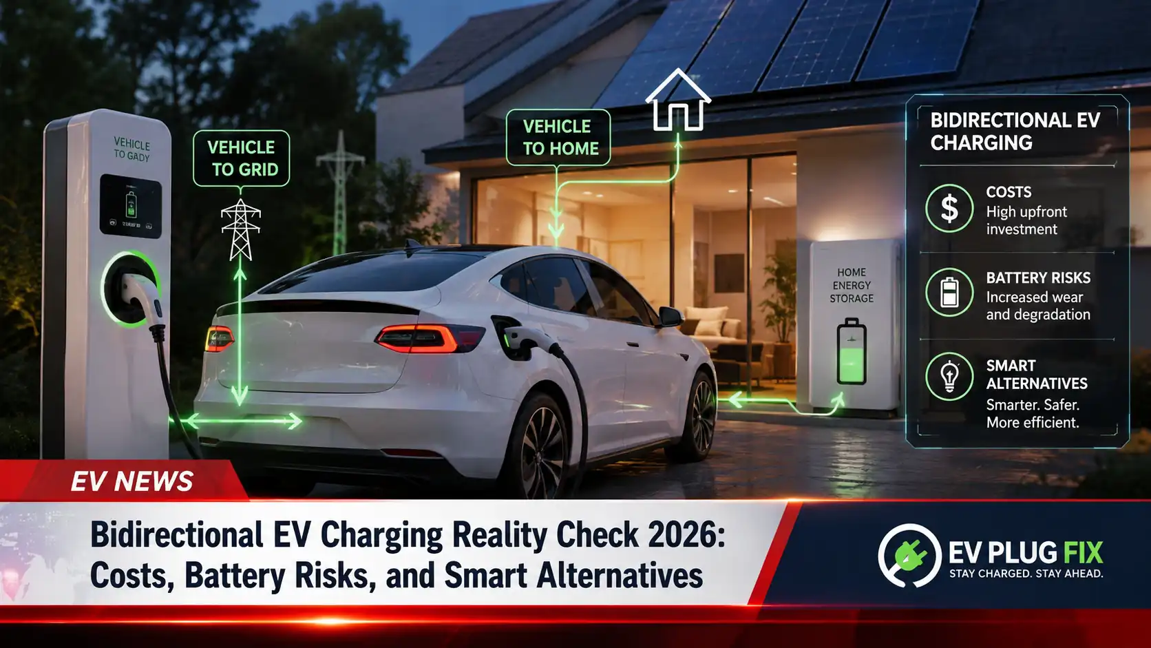 Solar-powered EV charging ecosystem diagram illustrating flow from photovoltaic panels through inverter to battery storage and dual electric vehicle chargers Solar-powered EV charging ecosystem diagram illustrating flow from photovoltaic panels through inverter to battery storage and dual electric vehicle chargers