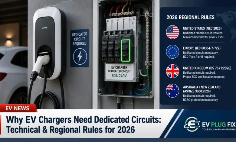 Modern electric vehicle plugged into a Level 2 home charging station mounted on garage wall with dedicated electrical panel in background