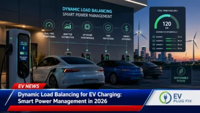 Dynamic load balancing EV charger managing power distribution between multiple electric vehicles at a residential charging station in 2026
