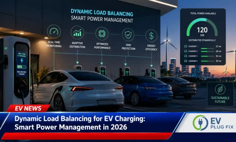 Dynamic load balancing EV charger managing power distribution between multiple electric vehicles at a residential charging station in 2026