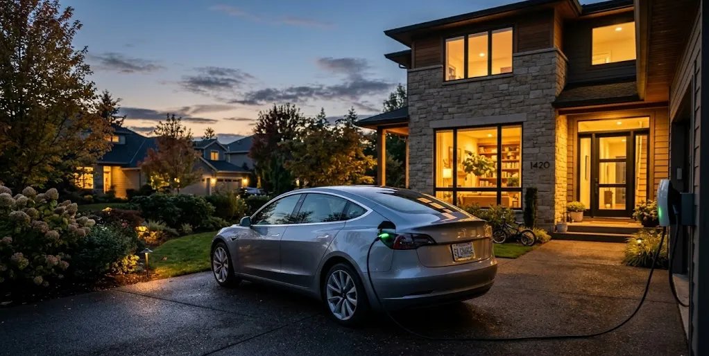 Comparison infographic showing EV battery sizes and ranges across popular 2026 models including Tesla, Hyundai, and Ford