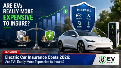 Electric car charging at public station with insurance policy documents displayed on vehicle dashboard 2026