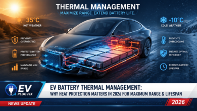 Cross-section diagram showing liquid cooling channels inside an electric vehicle battery pack for thermal management in 2026