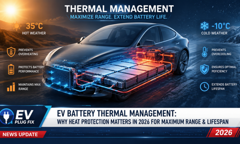 Cross-section diagram showing liquid cooling channels inside an electric vehicle battery pack for thermal management in 2026