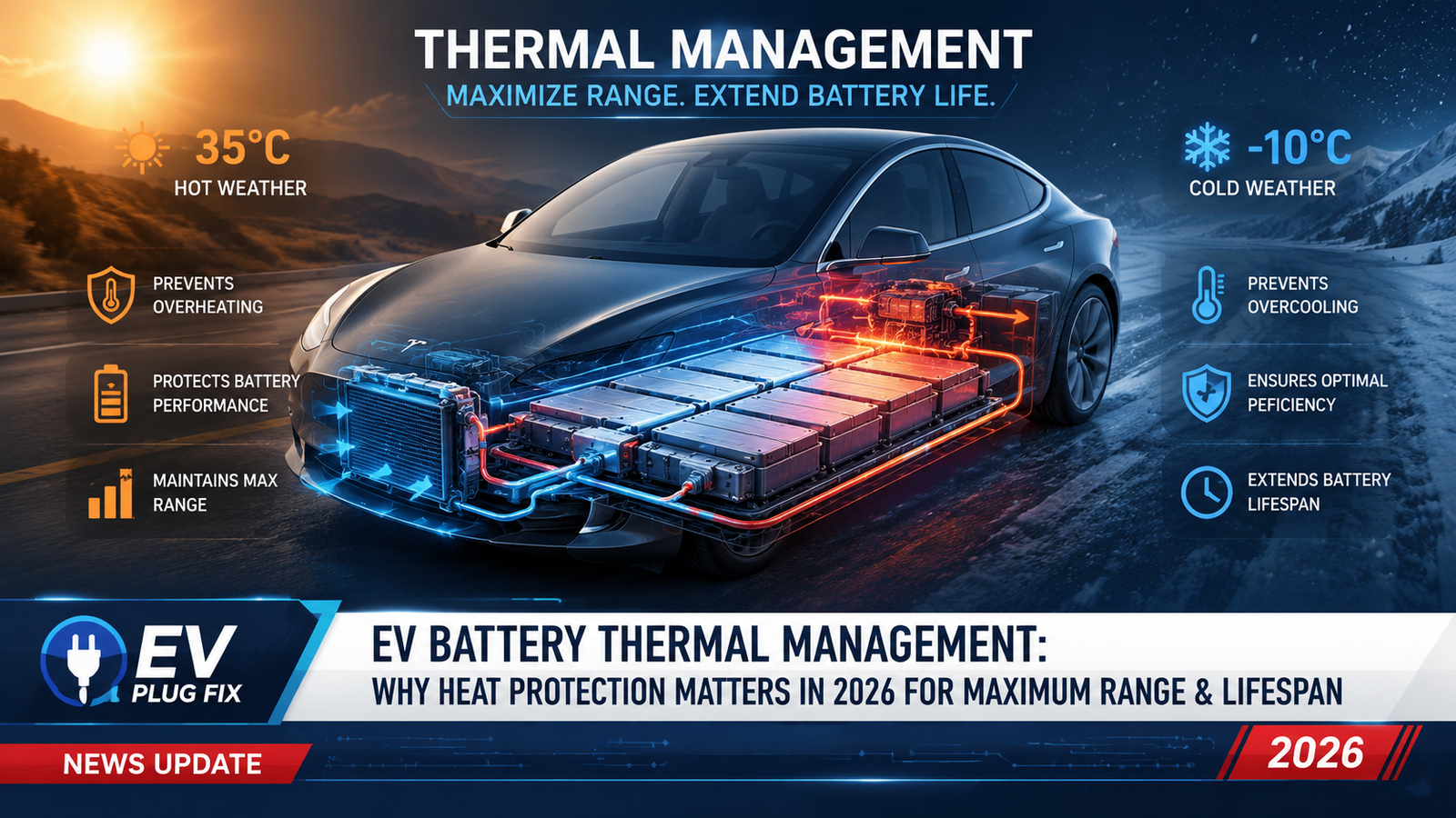 Cross-section diagram showing liquid cooling channels inside an electric vehicle battery pack for thermal management in 2026
