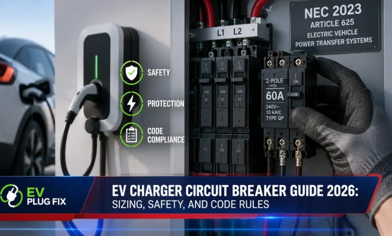 Modern electrical panel with dedicated circuit breaker for EV charger installation 2026