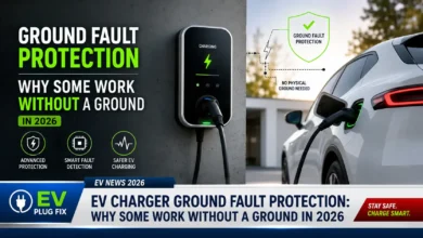 Modern EV charger installation with ground fault protection features and GFCI breaker panel setup