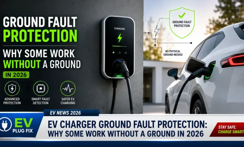 Modern EV charger installation with ground fault protection features and GFCI breaker panel setup