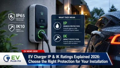 IP and IK ratings comparison chart for EV chargers showing dust water and impact protection levels