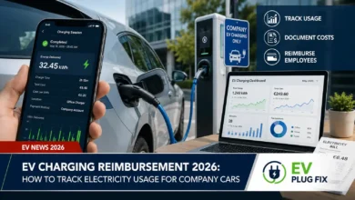 Modern EV charging station with MID meter installed for accurate electricity tracking and company car reimbursement