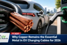 High-power EV charging cable cross-section showing stranded copper conductors and shielding layers