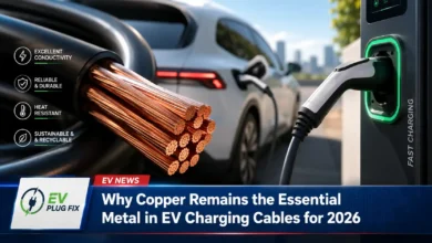 High-power EV charging cable cross-section showing stranded copper conductors and shielding layers