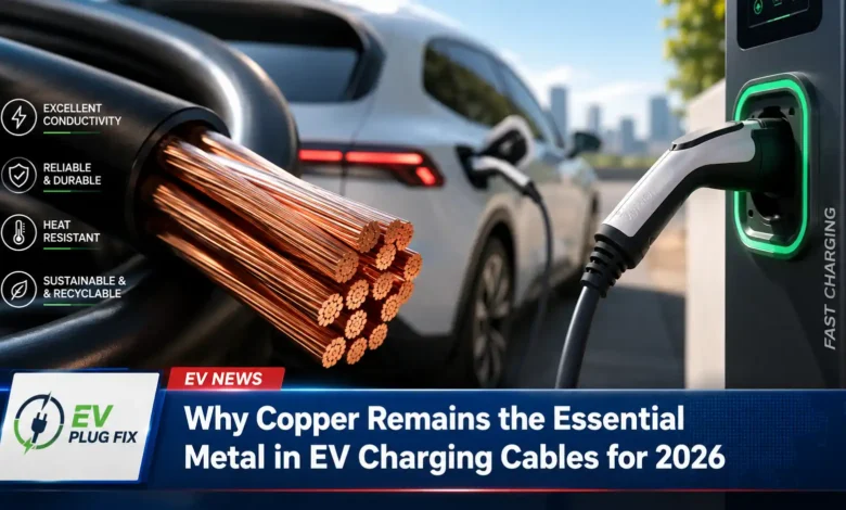 High-power EV charging cable cross-section showing stranded copper conductors and shielding layers