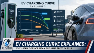 Infographic comparing EV charging curves of Audi e-tron and Subaru Solterra showing different charge rates over time