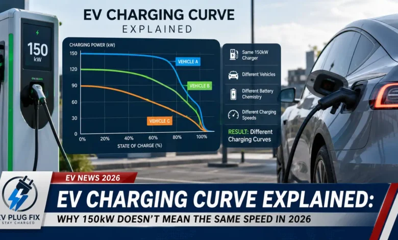Infographic comparing EV charging curves of Audi e-tron and Subaru Solterra showing different charge rates over time