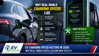 Factors affecting EV charging speed infographic 2026 showing battery temperature and state of charge impact