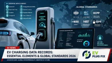 Modern EV charging station display showing detailed charging session data and power delivery metrics