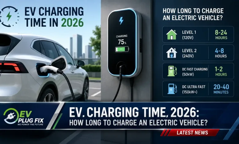 Electric vehicle charging time guide 2026 showing different charger levels
