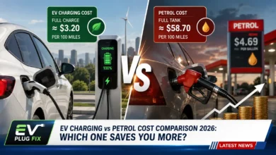 EV charging station versus petrol pump cost comparison 2026 showing price differences