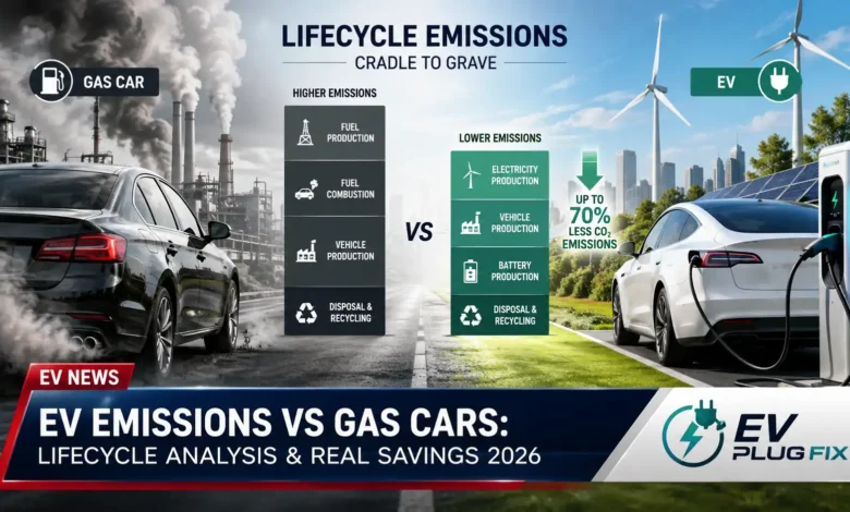 Electric vehicle charging versus gas car emissions lifecycle comparison 2026
