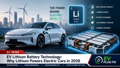 Close-up of a modern electric vehicle lithium-ion battery pack being inspected by an engineer, highlighting the advanced cells and cooling system