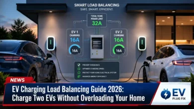 Two electric vehicles charging at home using load balancing system 2026