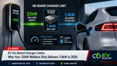 EV on-board charger component showing single-phase vs three-phase power conversion limits for electric vehicles
