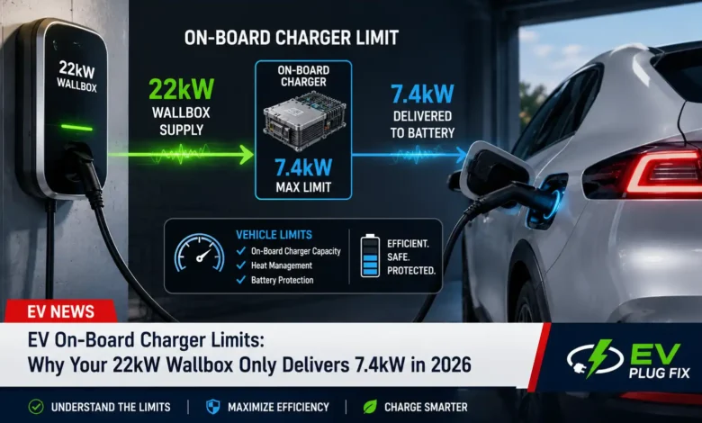 EV on-board charger component showing single-phase vs three-phase power conversion limits for electric vehicles