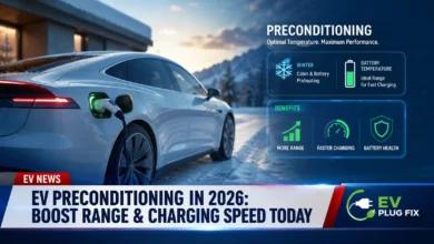 EV preconditioning system warming a parked electric vehicle battery and cabin for optimal winter performance in 2026