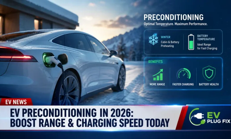 EV preconditioning system warming a parked electric vehicle battery and cabin for optimal winter performance in 2026