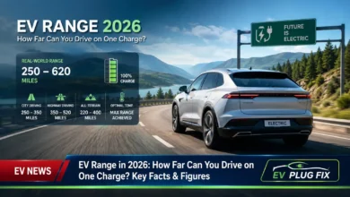 Modern electric vehicles charging at a public fast-charging station in 2026