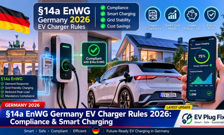 Modern EV wallbox installation with smart meter and ripple control receiver complying with §14a EnWG regulations in Germany
