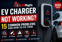 EV charger not working troubleshooting guide showing common charging problems and repair solutions