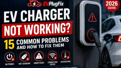 EV charger not working troubleshooting guide showing common charging problems and repair solutions