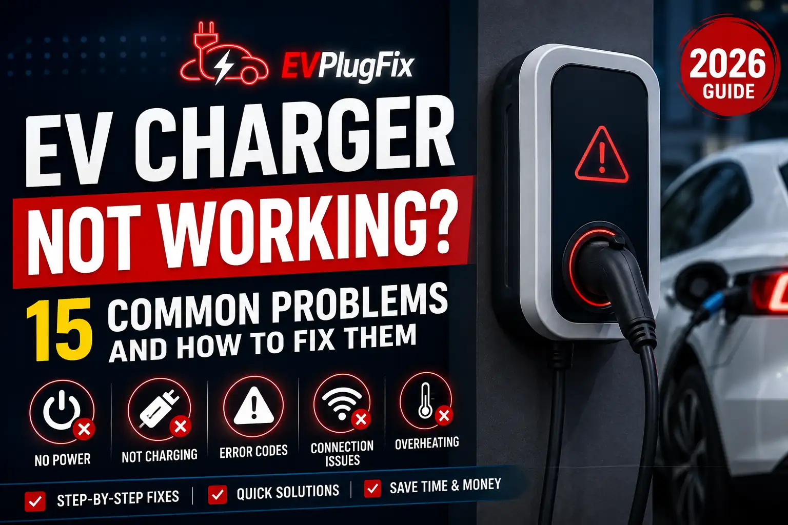 EV charger not working troubleshooting guide showing common charging problems and repair solutions