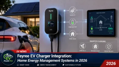 Feyree smart EV charger integrated with home energy management system in modern garage