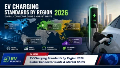 Global EV charging standards comparison chart showing NACS CCS1 CCS2 CHAdeMO and GB/T connectors side by side