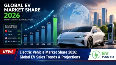 Global electric vehicle market share growth bar chart 2026 projection by region