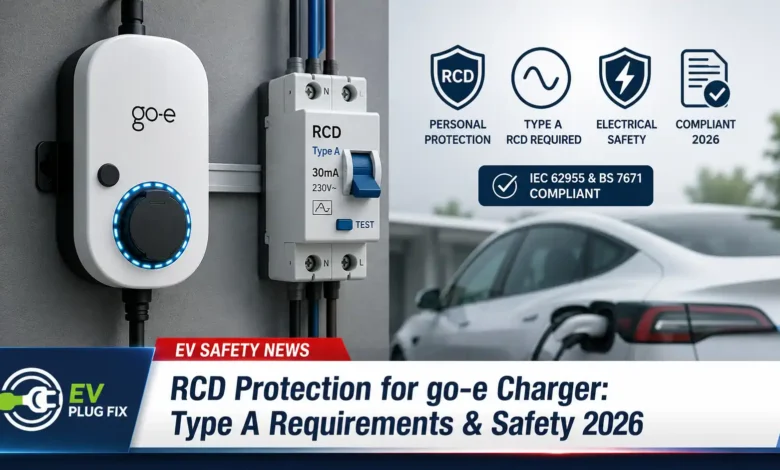 go-e Charger Gemini flex wallbox with RCD protection module and electrical wiring for safe EV charging installation