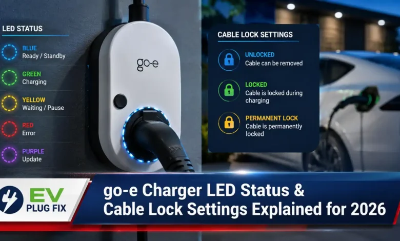 go-e charger LED status indicators showing rotating tails for single-phase and three-phase EV charging
