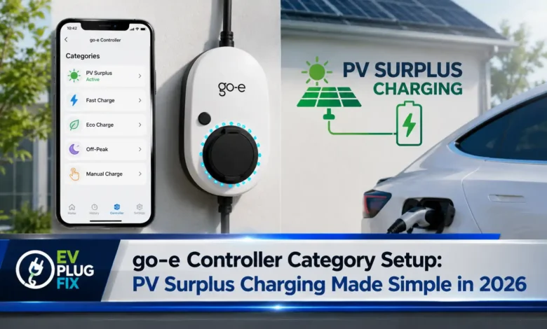 go-e Controller category setup interface showing mains and solar sensor configuration for PV surplus charging