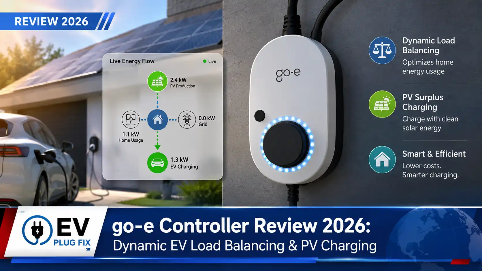 go-e app interface showing dynamic load balancing and PV surplus charging settings for EV go-e app interface showing dynamic load balancing and PV surplus charging settings for EV