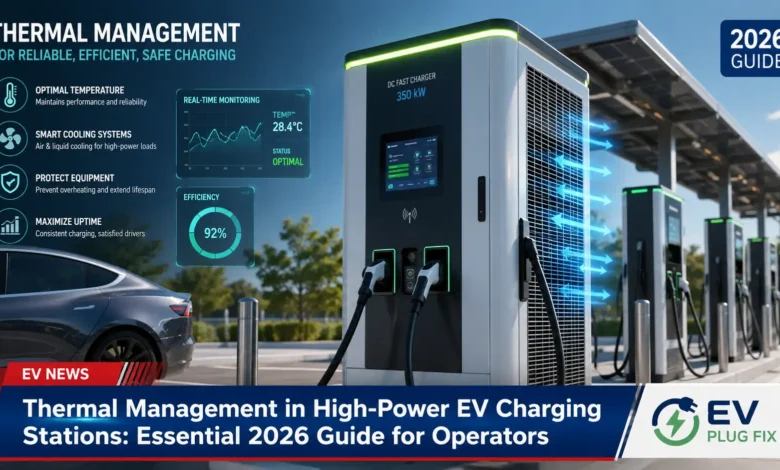 High-power EV charging station equipped with advanced liquid thermal management cooling system in operation
